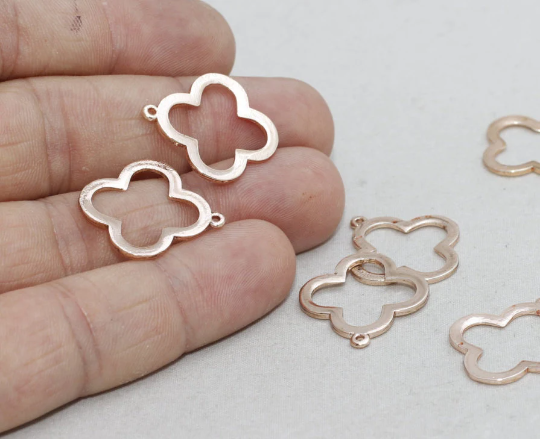Ciondoli a forma di trifoglio in oro rosa 20x22 mm, quadrifoglio in oro rosa, ROSE308