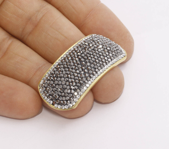Bracciale a barra in oro lucido 24k da 20x46 mm, barra con zirconi cubici, micro pavé HRN74