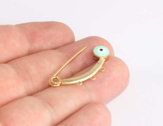 Shiny Gold Evil Eye Safety Pin With Loops