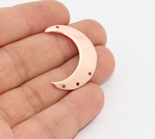 9x33 mm Gül Altın Ay Kolye, Ay Gerdanlığı, Ay Takıları, Hilal Takısı, Çok Delikli Kolye, Gül Altın Kaplama Kolye, MMC, MTE919