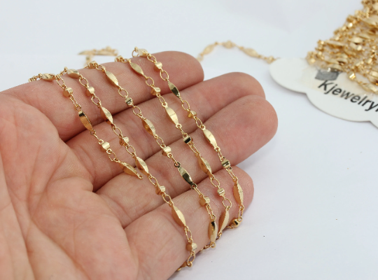 2,2mm 24k Shiny Gold Bar Chain, Soldered Chain, Bar chain BXB219