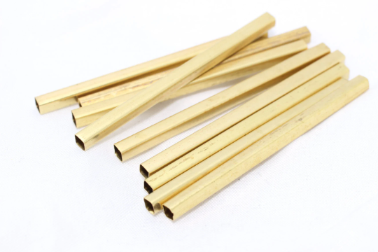 3x3x60mm Ham Pirinç Kare Borular, Uzun Kare Boru Boncukları TBR29