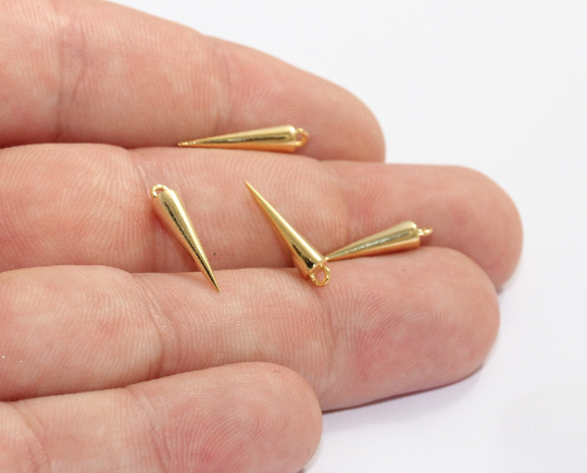 4x17mm 24k Shiny Gold Spike Charms, Small Cone Charms, MLS613