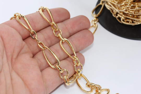 24k Shiny Gold Link Chain, Handmade Chain, Drawn Cable BXB146