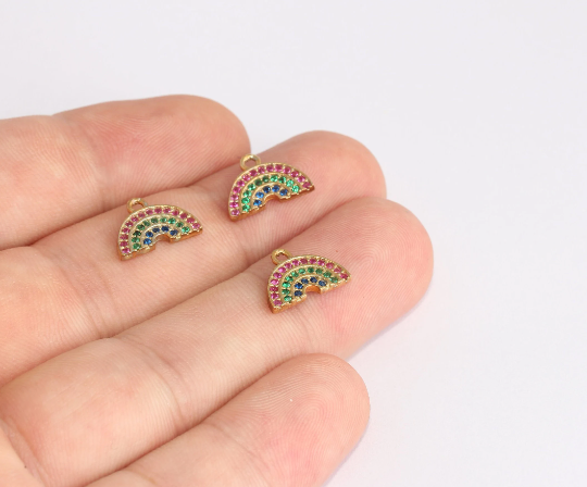 9x13mm Raw Brass Rainbow, Micro Pave Mixed Stone Rainbow Charms, CZ Rainbow Charms, CZ Bracelet Beads, Raw Brass Findings, SLM778