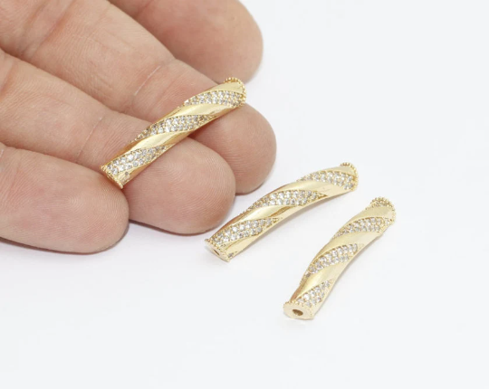 6x33mm 24 Ayar Parlak Altın Bilezik Tüpü, Mikro Döşeme Kavisli ZRCN373