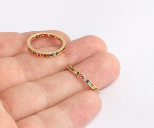 18mm 24k Shiny Gold Micro Pave Closed Rings, CZ Mixed Stone Dainty Rings, XP94