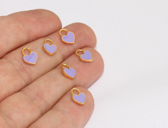 7x9mm 24k Shiny Gold Heart, Purple Heart Pendant, Heart BRT768
