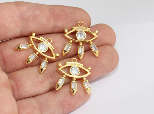 23x25mm 24k Shiny Gold Evil Eye, Micro Pave Evil Eye ,          MLS165