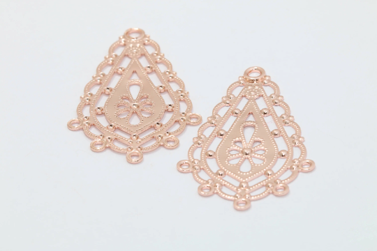 Orecchini pendenti in oro rosa 26x44 mm, orecchini a goccia, ROSE50