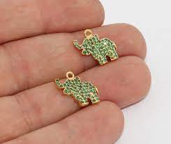 13x18mm 24 ayar Parlak Altın, Tılsımlar, Fil, Zirkonyum, MLS122