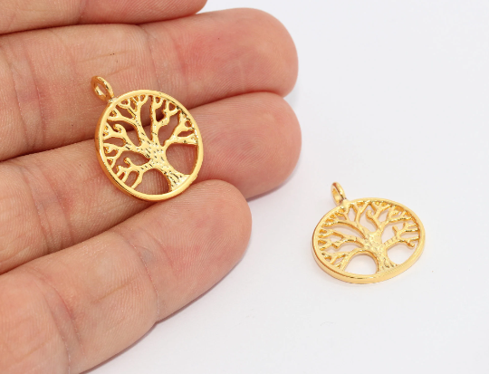 18x23mm 24k Shiny Gold Tree Of Life, Tree Of Life Pendant, MTE667