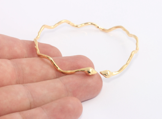 65mm 24k Shiny Gold Cuff Bracelet, Wire Snake , Gold                   CHK649