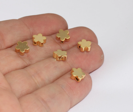 Perline a forma di trifoglio in oro lucido 24k da 7,5 mm, perline a forma di margherita, fiore MLS117