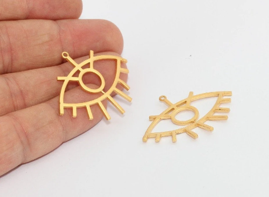 32x41mm 24 ayar Mat Altın Göz Tılsımı, Göz Kolye, Göz Altın MTE1204