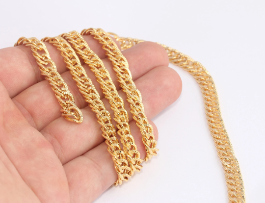 Catena a corda in oro lucido 24k 7x10 mm, catena lavorata a maglia, corda CHK657-1