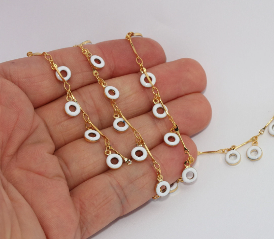 24k Shiny Gold Donut Chain, White Enamel Donut Chain, BXB328