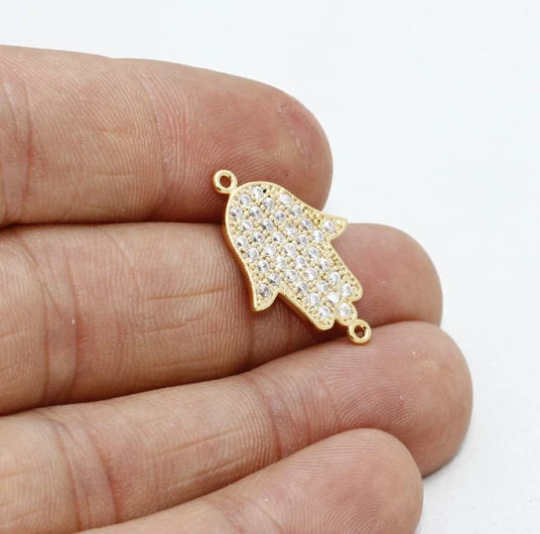 10x23mm 24 ayar Parlak Altın Hamsa, Mikro Döşeme Hamsa, CZ ZRCN65