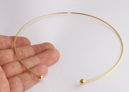 24k Shiny Gold Choker, Wire Choker Necklace, Adjustable   CHK5-1
