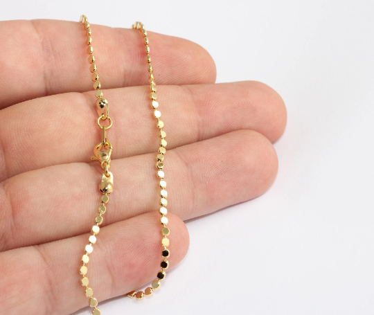 17'' 2mm Chain, Ready Necklace  24k Shiny Gold Necklace,  CHK526