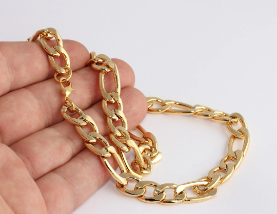 17" 24k Shiny Gold Curb Necklace, Ready Made Necklace, CHK170-1