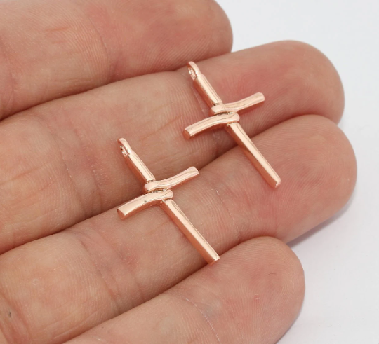 Ciondolo a croce in oro rosa 15x25 mm, collana a croce, MTE993