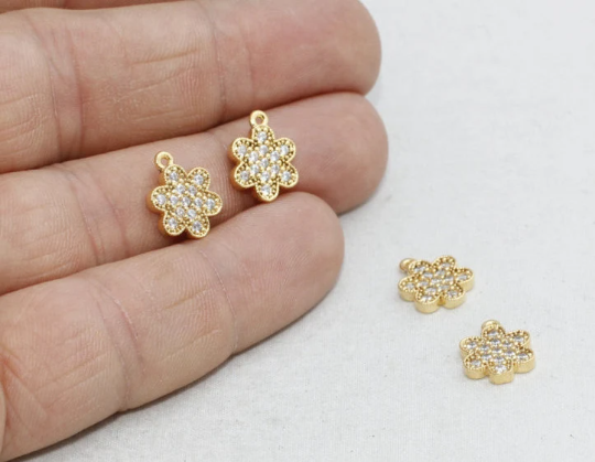 9x12mm 24 Ayar Parlak Altın Çiçek, Mikro Taşlı Çiçek Takıları, ZRCN119