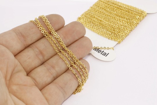 2x3mm 24k Shiny Gold Cable Chain, Gold Flat Rolo Chains    BXB102