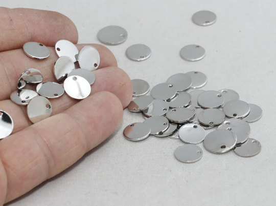 10mm Silver Plated Round Charms, Round Disc, Medallion BRT521