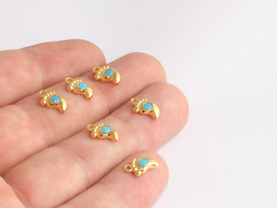 Ciondoli a forma di piede in oro lucido 24k, 7x11 mm, micro pavé, SLM638