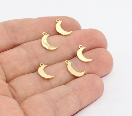8x14mm 24k Shiny Gold Moon Charms, Crescent MTE971