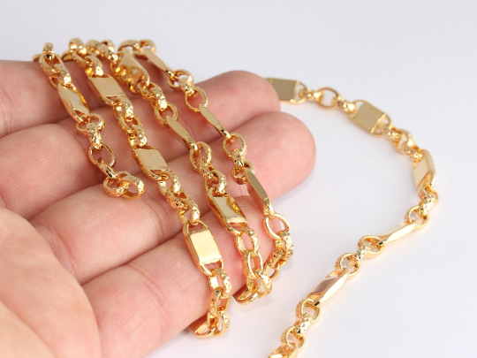 6x13mm 24k Shiny Gold Bar Chain, Square Bar Chain, Gold CHK143-2