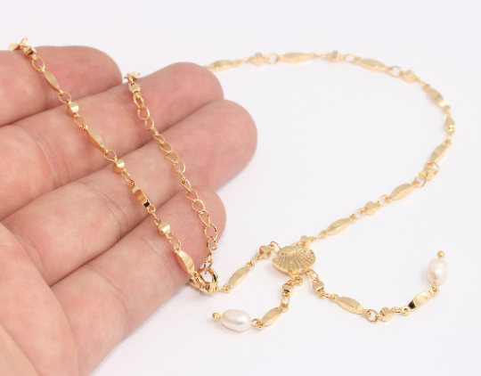 16'' 24k Shiny Gold Pearl Necklace, Gold Shell Necklace, CHK641-1