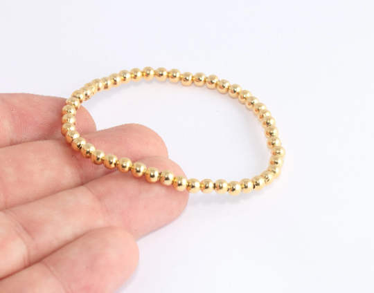 4mm 24k Shiny Gold Beaded Bracelet, Gold Ball Bracelet            BLK2