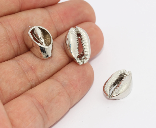 17x25mm Rhodium Plated Cowrie, Cowrie Charms, Sea BRT233