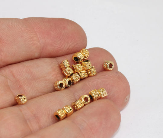 3x4mm 24k Shiny Gold Tube Beads, Spacer Beads, Gold MLS149