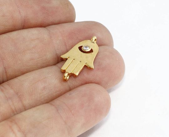 14x26mm 24k Shiny Gold Hamsa, Micro Pave Hamsa Gold, ZRCN621