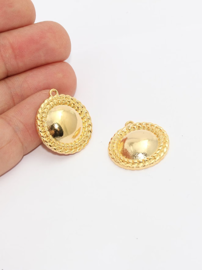 22x24mm 24k Shiny Gold Medallion, Round Pendant, Gold MTE697