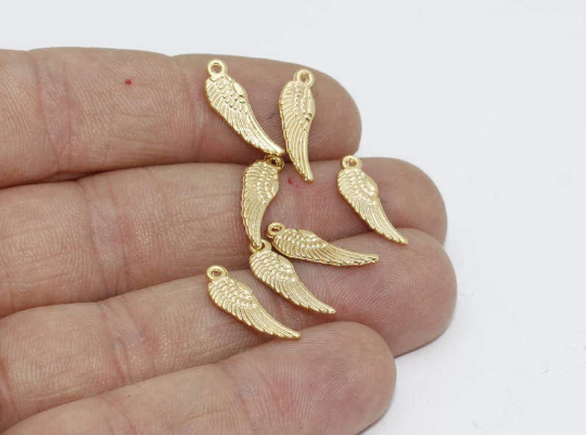 6x15mm 24k Shiny Gold Angel Wings, Angel Charms, Gold BRT677