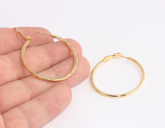 37mm 24k Shiny Gold Hoop Earrings, Textured Earrings, CHK670-1