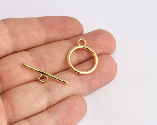 19x23mm 24k Shiny Gold Toggle Clasp, Ring T Bar, T, Gold           CHK129