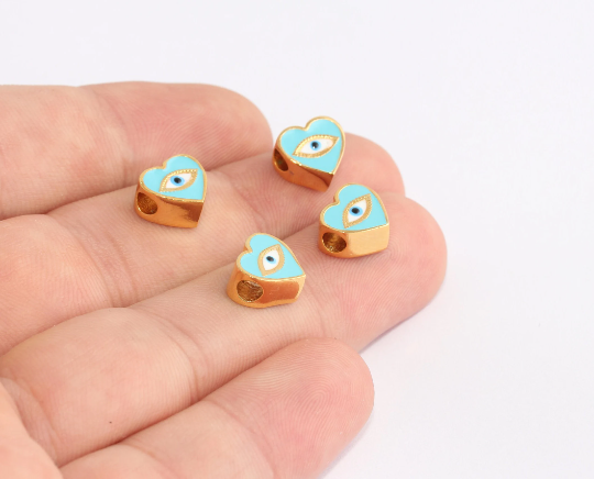 Braccialetto turchese con ciondoli a forma di cuore in oro lucido 24k, 5x9 mm, SLM1055