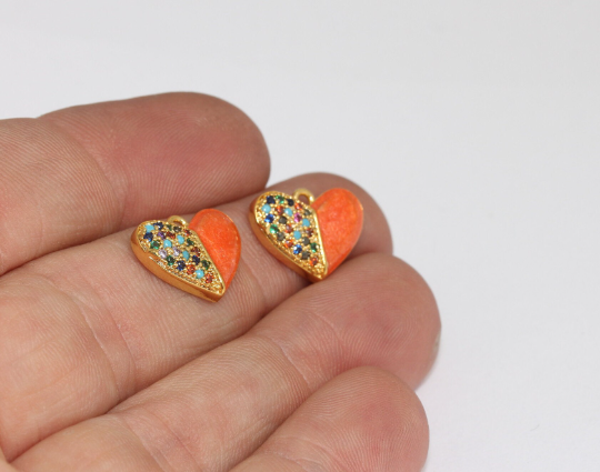 11x15mm 24k Shiny Gold Heart Charms, Micro Pave Heart, BRT639