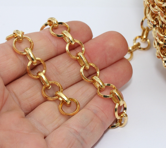 11mm 24k Shiny Gold Circle Necklace, Handmade Chain , BXB320