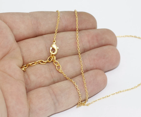 17" + 2" 24k Matt Gold Necklace, Gold Tiny Chain, Finished CHK418