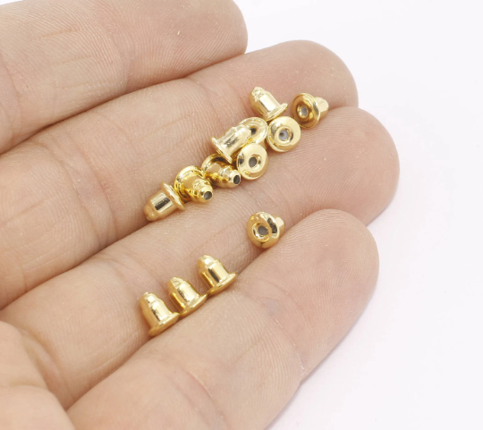 24k Shiny Gold Earring Backs, Earring Stoppers, Earring Nuts,  CHK578