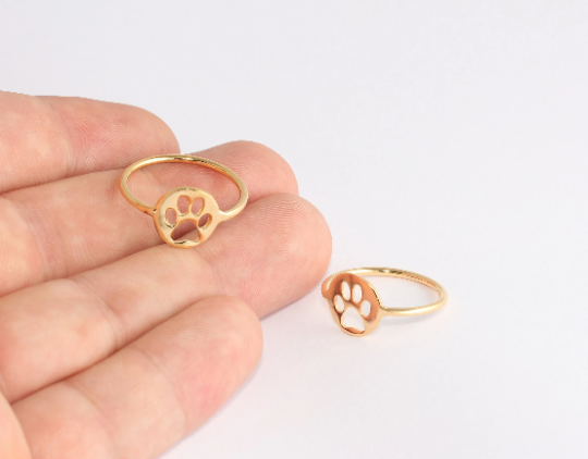 18mm 24k Shiny Gold Cat Paw Rings, Cute Paw Rings, SLM1074