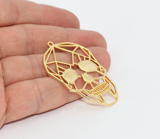 33x53mm 24k Shiny Gold Skull Head Charm, Skull Head Skull MTE1142