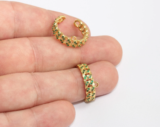 16-17mm 24k Shiny Gold Chain Rings, Micro Pave Chain Ring, MLS736