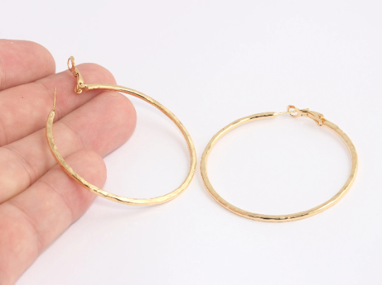50mm 24k Shiny Gold Hoop Earrings, Textured Earrings, CHK672-1